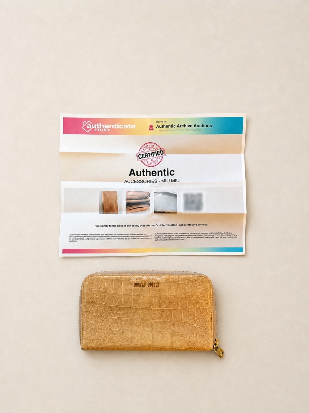 Miu Miu Beige Croc Embossed Zip Around Wallet